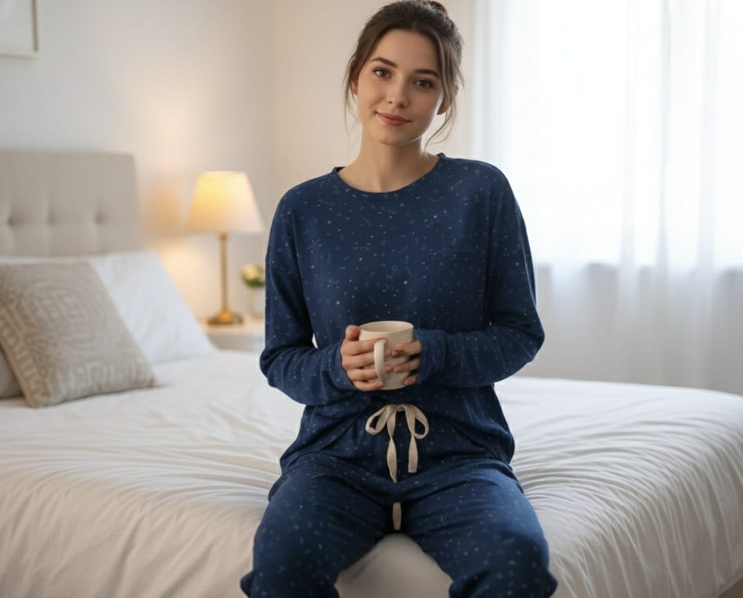 plant gold navy printed pajama