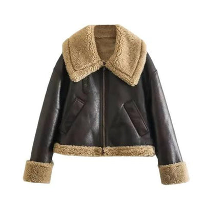 russian trend tan shearling brown  jacket