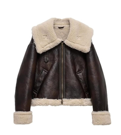 russian trend bage shearling brown  jacket