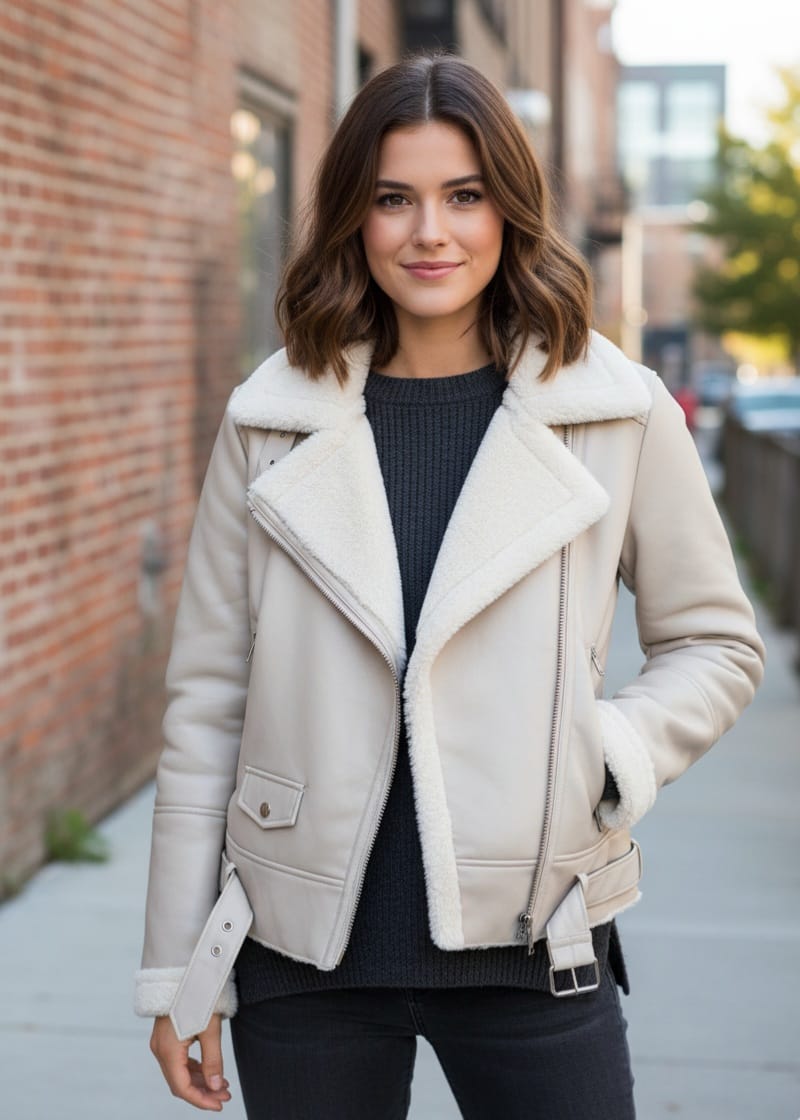 russian trend white shearling  jacket