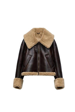 russian trend tan shearling brown  jacket