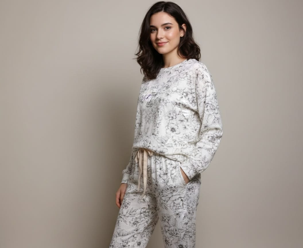 plant gold off white printed pajama