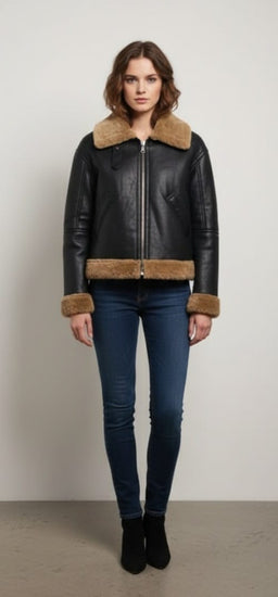russian trend black shearling  jacket