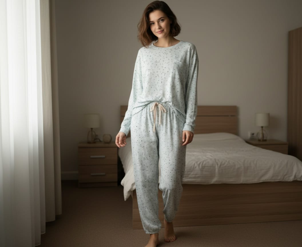 plant gold sky blue printed pajama